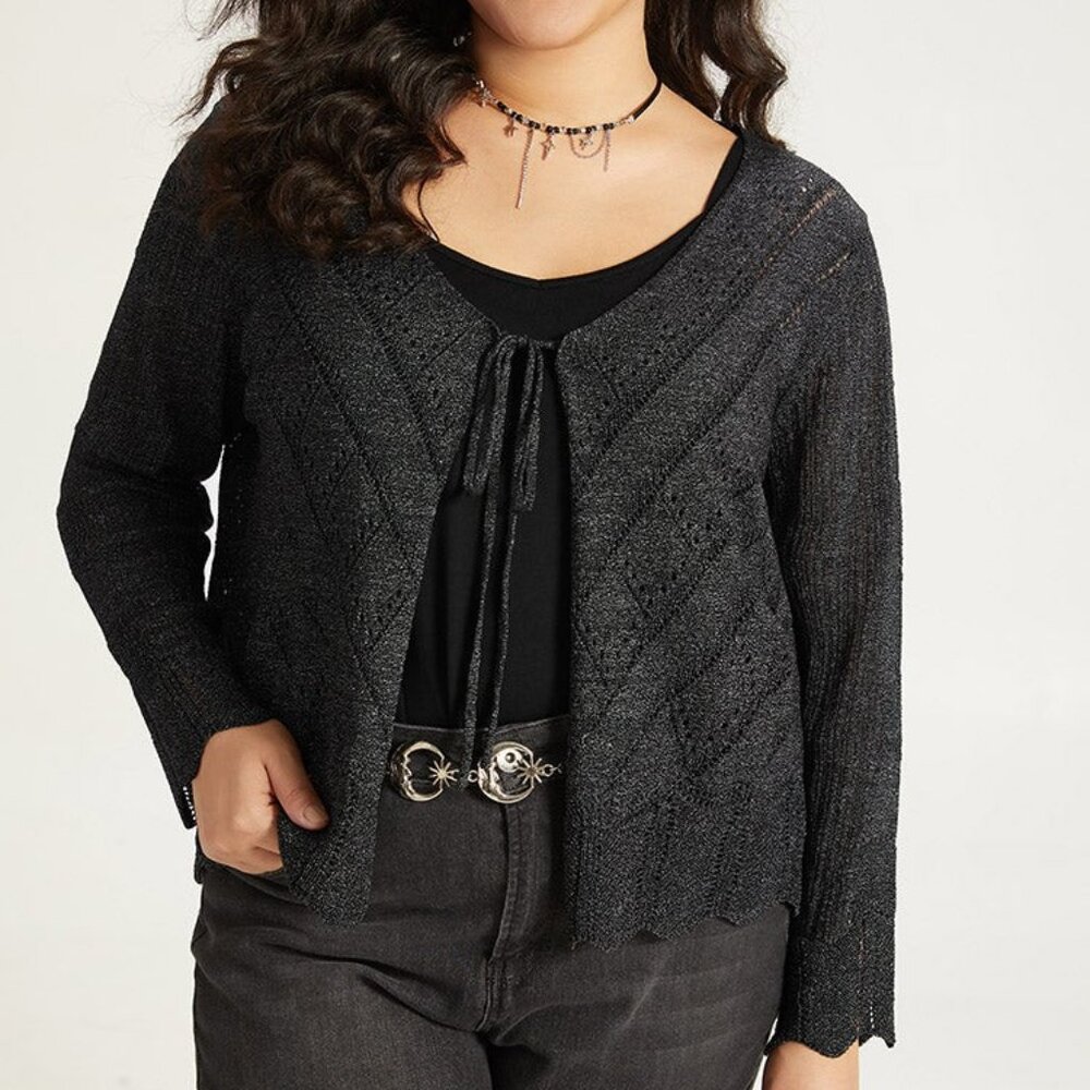 NWT BloomChic Plain Hollow Out Ties Front Cardigan 12